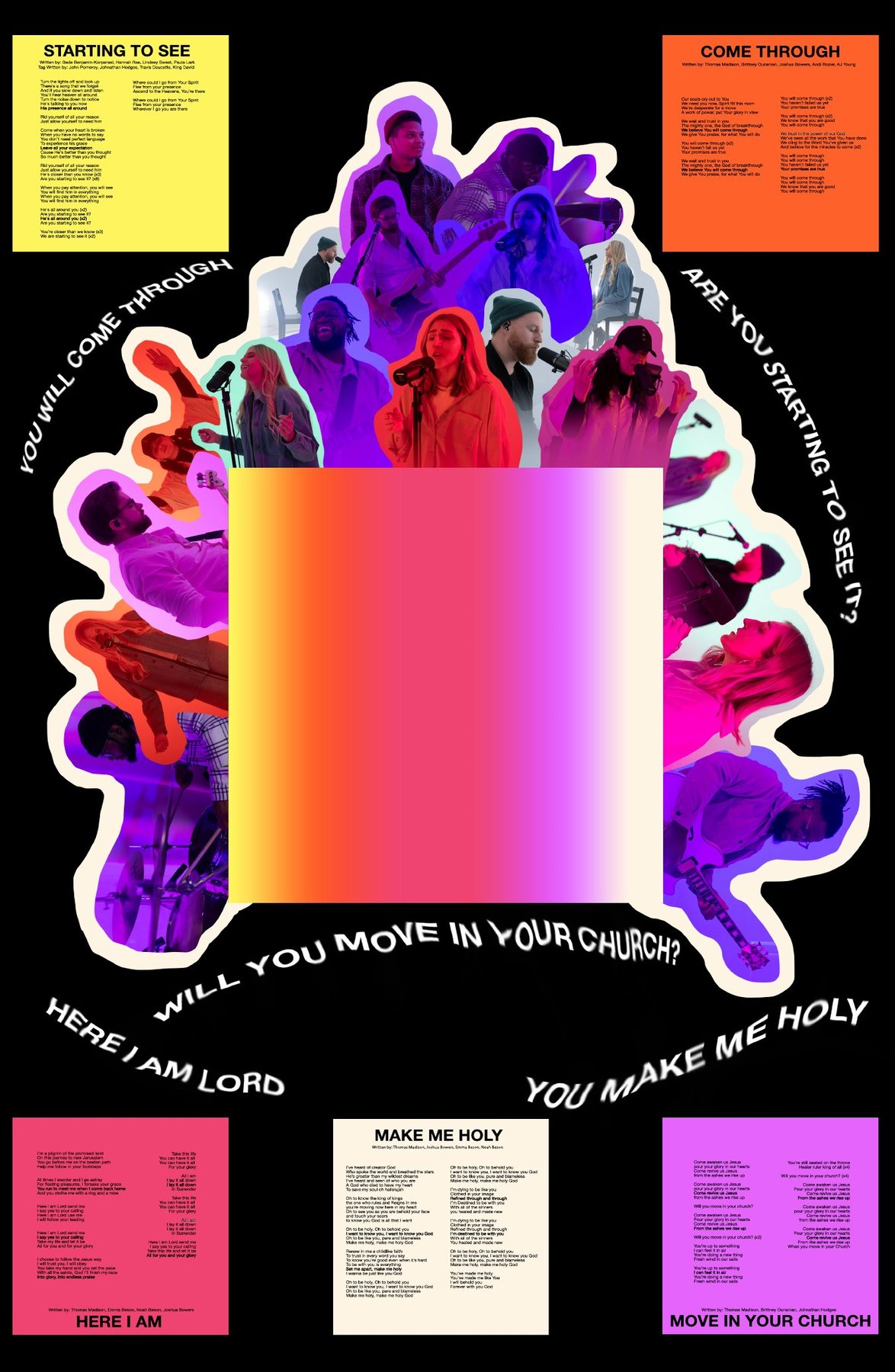 Move In Your Church CD insert: cut-out photos of the band in gradient tones around the album cover